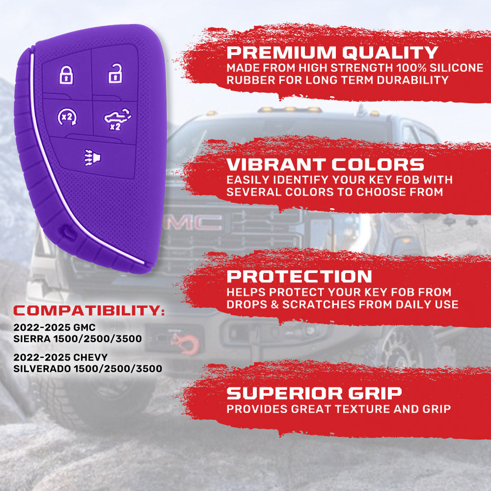 GMC & Chevy 22-25 Sierra & Silverado 1-Piece 100% Silicone Rubber Key Fob Cover - Multiple Colors