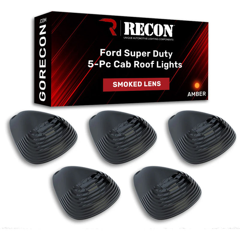 Ford Super Duty 99-16 5 Piece Cab Lights Amber Xenon Bulbs with Smoked Lens - (Attn: This cab light kit replaces OEM factory installed Ford 99-16 cab roof light lenses)