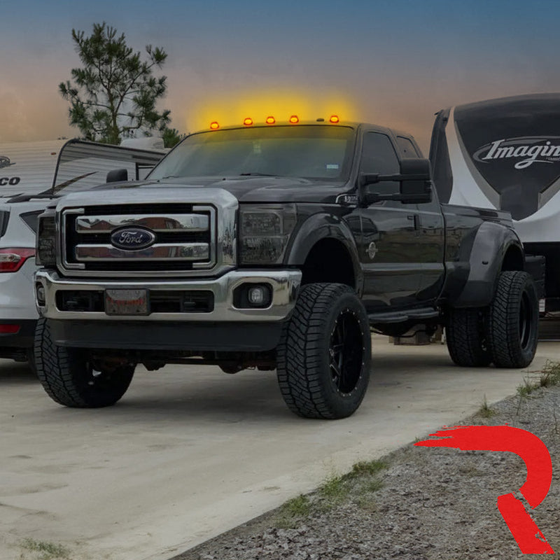 Ford Super Duty 99-16 5 Piece Cab Lights Amber Xenon Bulbs with Smoked Lens - (Attn: This cab light kit replaces OEM factory installed Ford 99-16 cab roof light lenses)