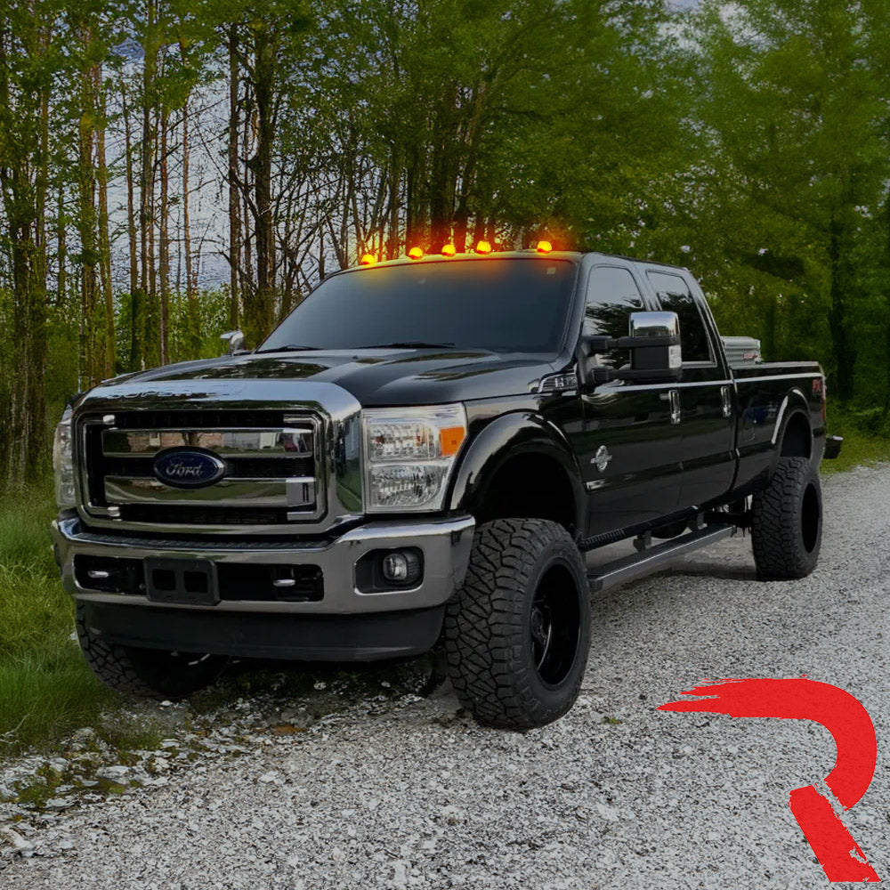 Ford Super Duty 99-16 5 Piece Cab Lights Amber Xenon Bulbs with Clear Lens - (Attn: This cab light kit replaces OEM factory installed Ford 99-16 cab roof light lenses)