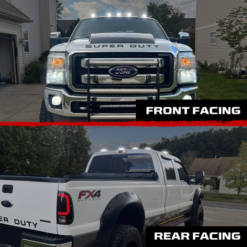 Ford Super Duty 99-16 5-Piece Smoked Cab Roof Light Kit 2-Way Front & Rear Facing Ultra High-Power White LEDs (ATTN: For Models That DID NOT Come With Factory Cab Lights) - Smoked Lens