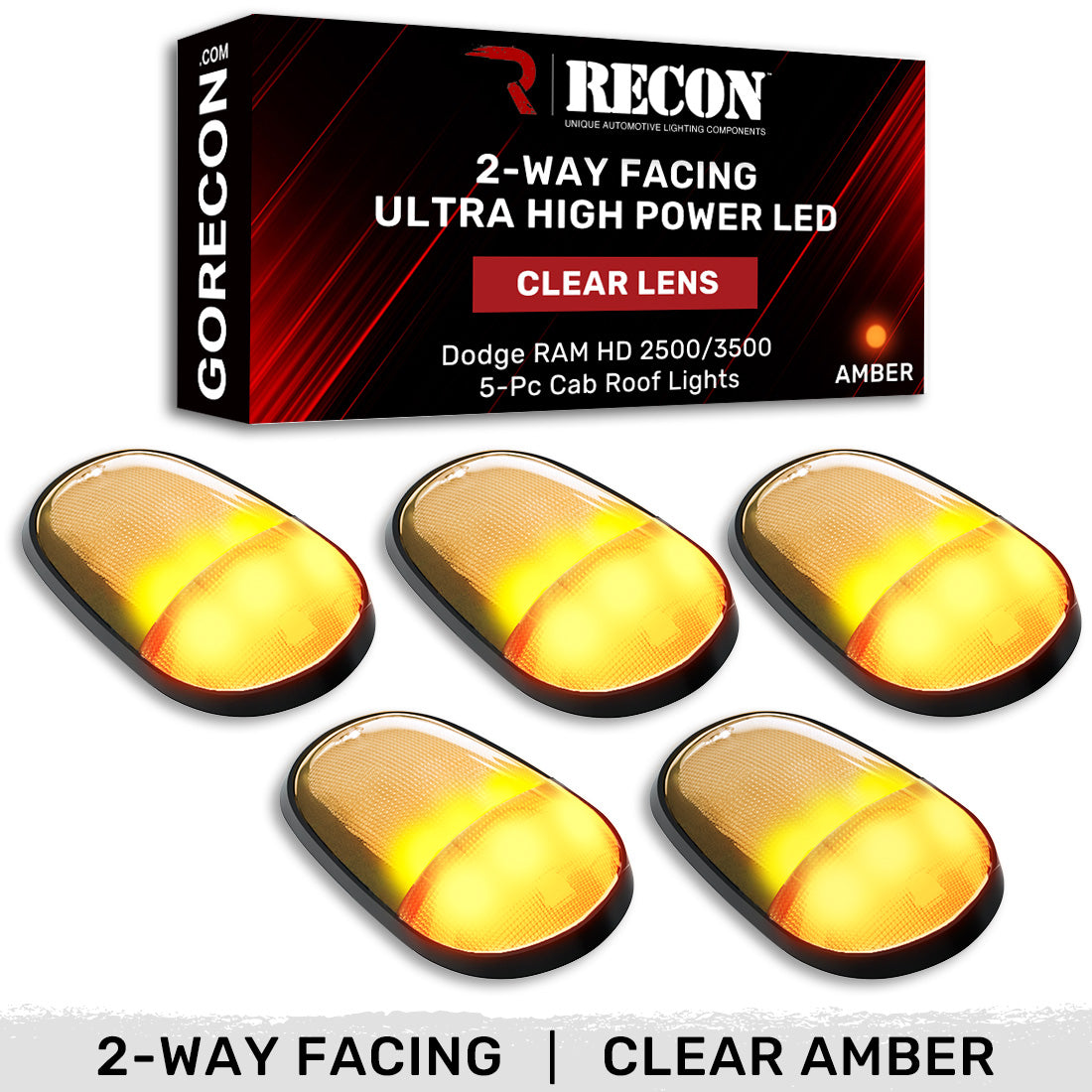 Dodge RAM Heavy-Duty 2500/3500 03-18 5 Piece Cab Roof Light Set 2-Way Front & Rear Facing Ultra High-Power LEDs Multiple Lens & Colors