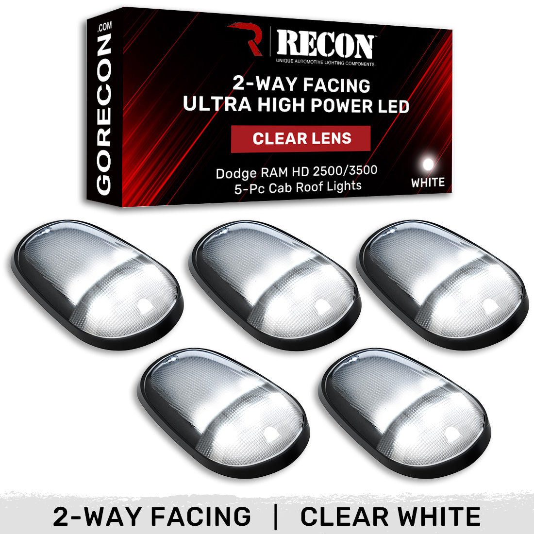 Dodge RAM Heavy-Duty 2500/3500 03-18 5 Piece Cab Roof Light Set 2-Way Front & Rear Facing Ultra High-Power LEDs Multiple Lens & Colors