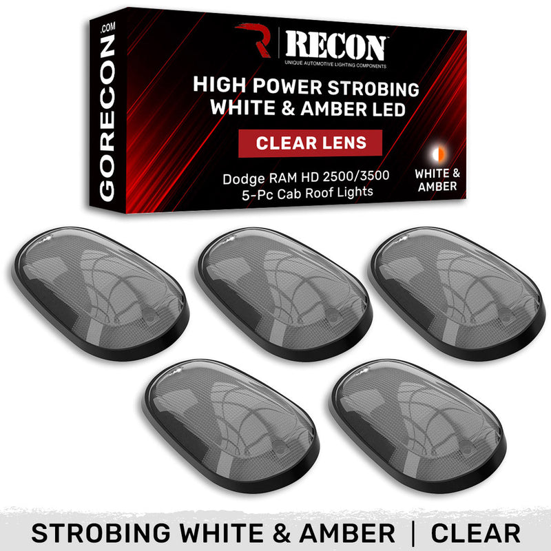Dodge RAM 03-18 Heavy-Duty 2500/3500 5-Piece Cab Roof Light Kit Strobe LED White & Amber - Multiple Lens