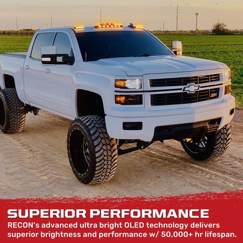 GMC & Chevy 07-14 3-Piece Cab Roof Light Kit Strobe LED White & Amber - Multiple Lens