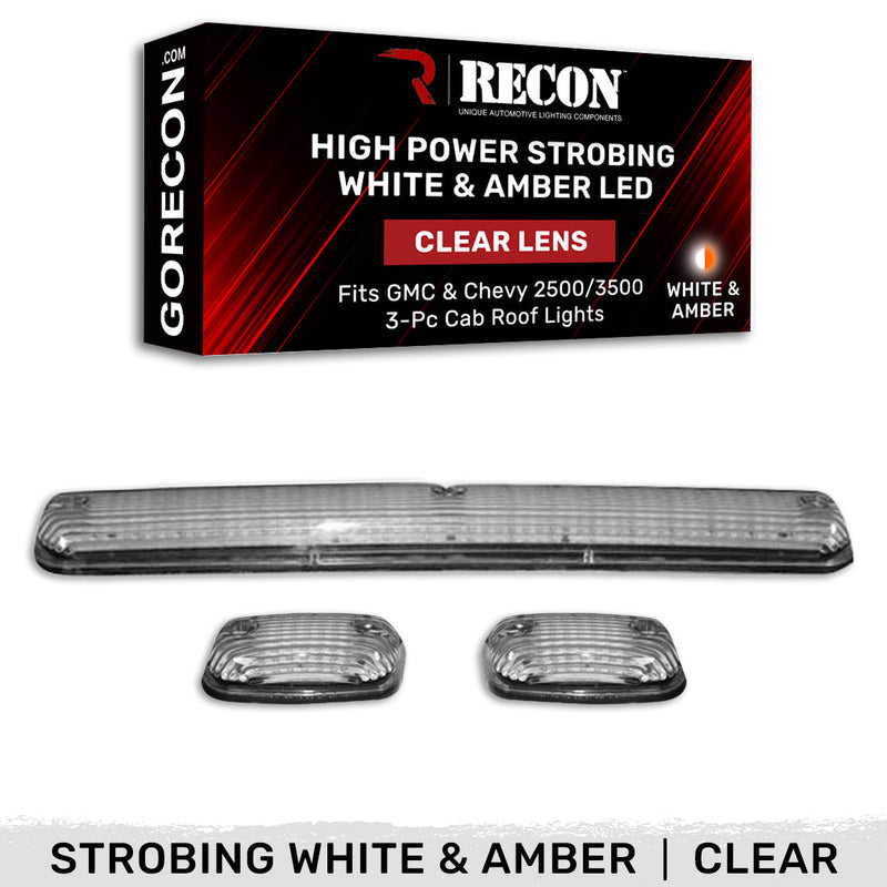 GMC & Chevy 07-14 3-Piece Cab Roof Light Kit Strobe LED White & Amber - Multiple Lens