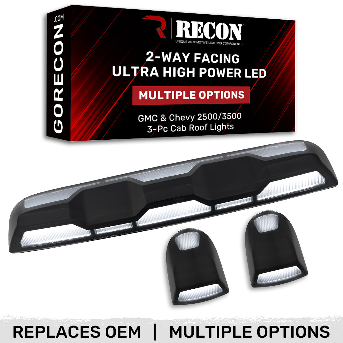 GMC & Chevy 20-25 (4th Gen) Heavy-Duty (3-Piece Set) Cab Roof Light Set 2-Way Front & Rear Facing Ultra High-Power White LEDs - (ATTN: This cab light kit replaces Factory/OEM installed cab roof lights) - Multiple Lens
