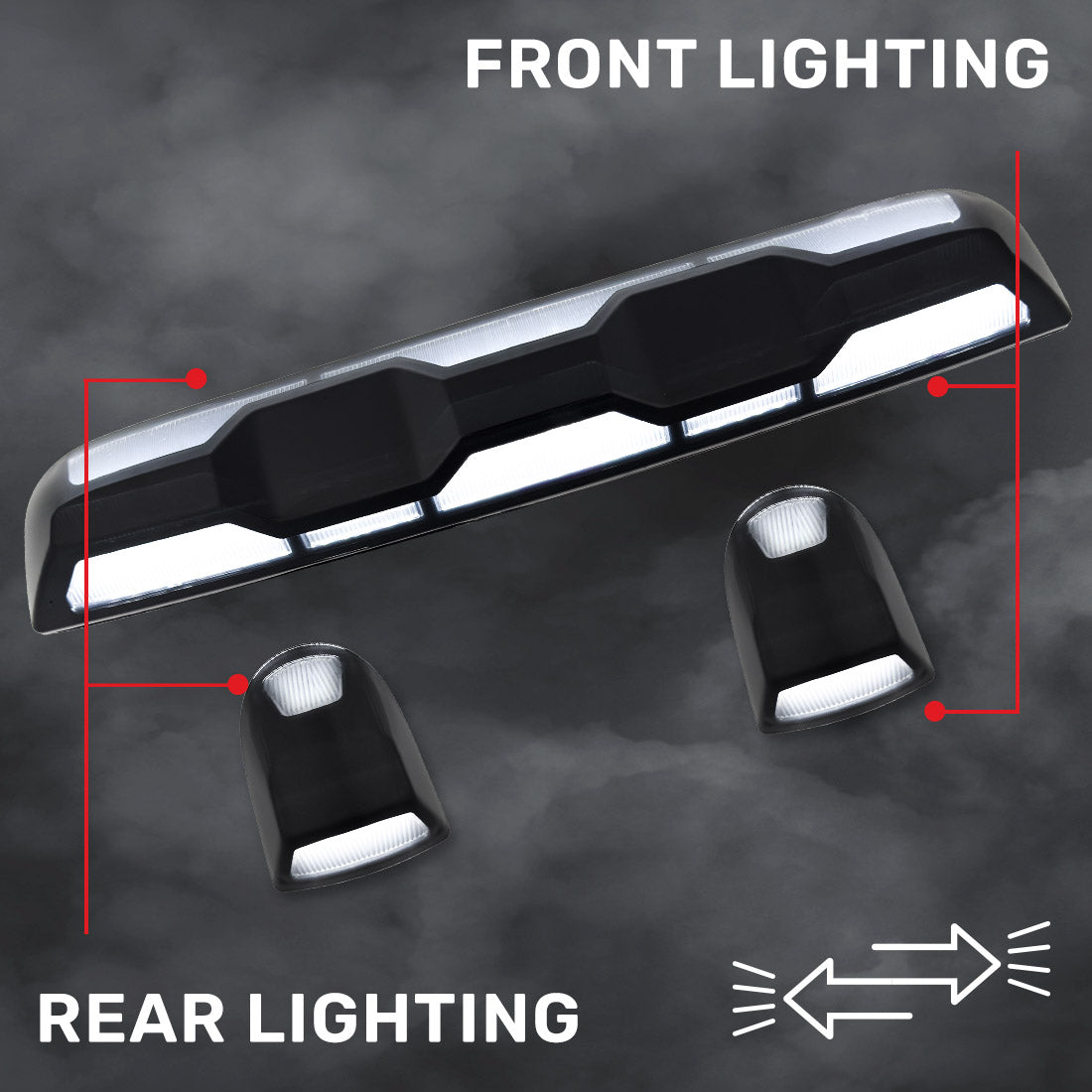 GMC & Chevy 20-25 (4th Gen) Heavy-Duty (3-Piece Set) Cab Roof Light Set 2-Way Front & Rear Facing Ultra High-Power White LEDs - (ATTN: This cab light kit replaces Factory/OEM installed cab roof lights) - Multiple Lens