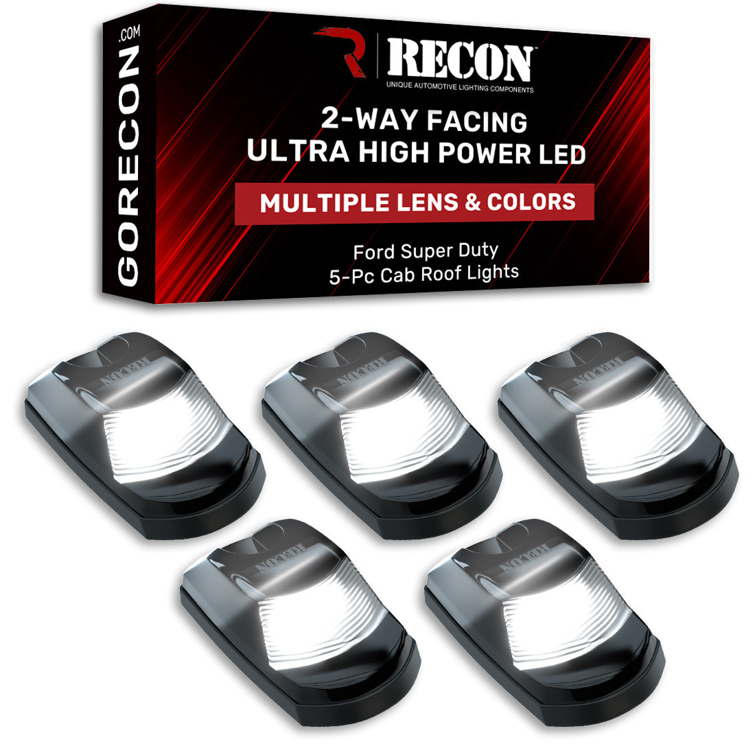 Ford Super Duty 17-25 5-Piece Cab Roof Light Set 2-Way Front & Rear Facing Ultra High-Power LEDs Multiple Lens & Colors - (ATTN: For models that DID NOT come with factory cab roof lights)