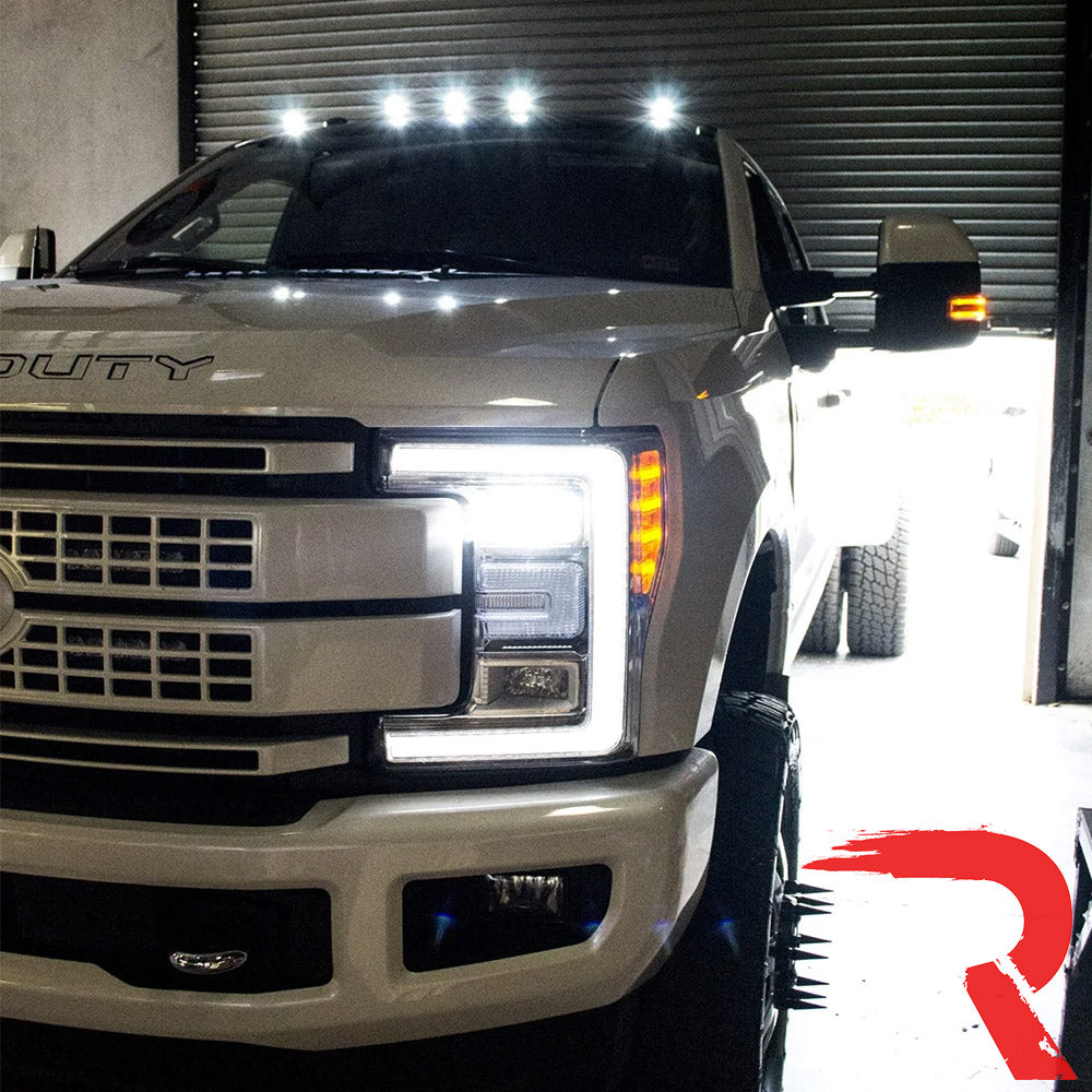 Ford Super Duty 17-25 5-Piece Cab Roof Light Set 2-Way Front & Rear Facing Ultra High-Power LEDs Multiple Lens & Colors - (ATTN: For models that DID NOT come with factory cab roof lights)
