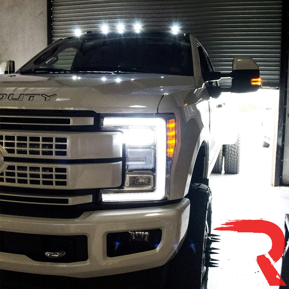 Ford Super Duty 17-25 5-Piece Cab Roof Light Set 2-Way Front & Rear Facing Ultra High-Power LEDs Multiple Lens & Colors - (ATTN: For models that DID NOT come with factory cab roof lights)