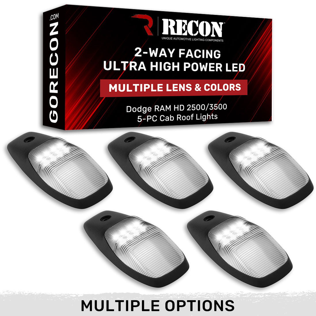 Dodge RAM HD 2500/3500 19-25 5 Piece Cab Roof Light Set 2-Way Front & Rear Facing Ultra High-Power LEDs Multiple Lens & Colors