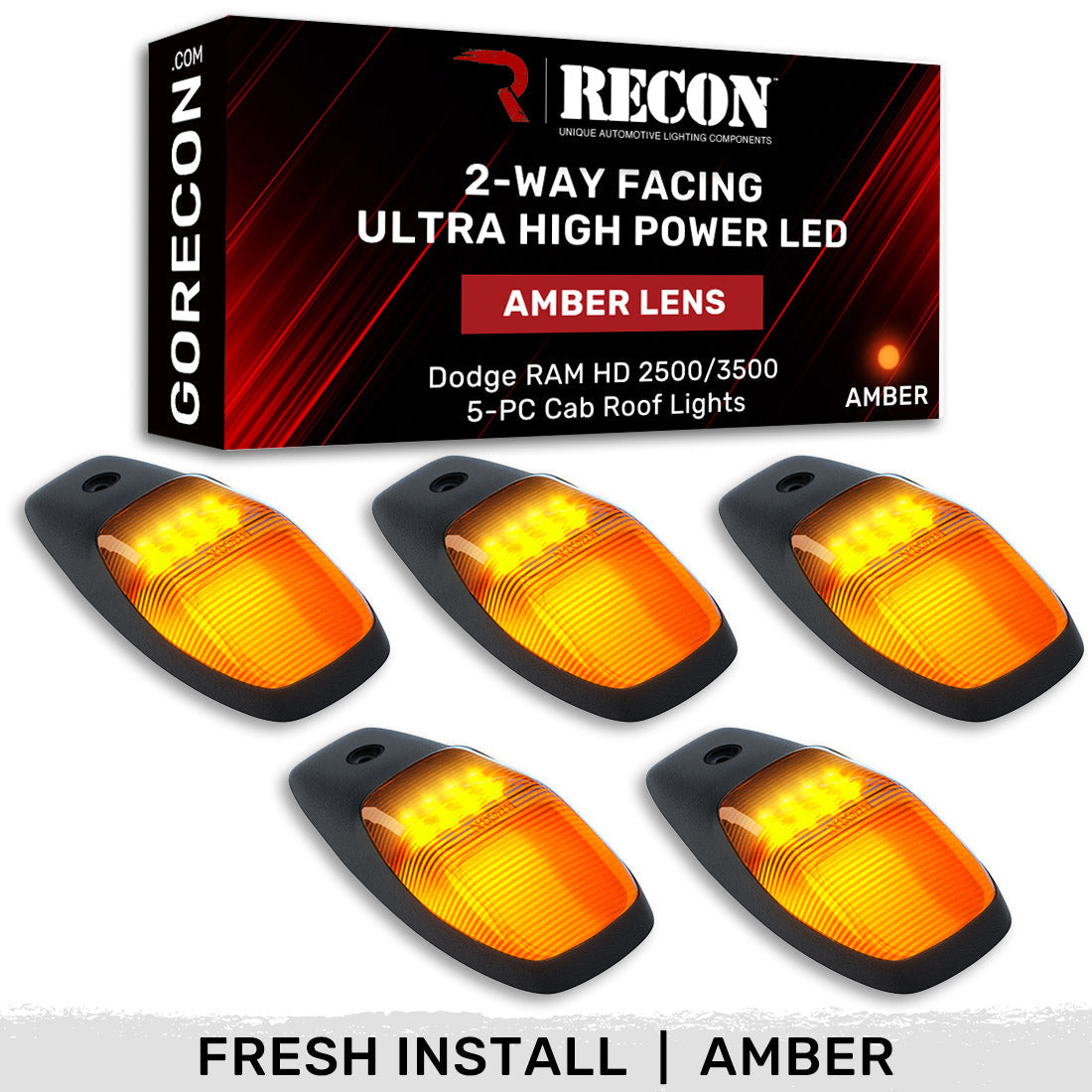 Dodge RAM HD 2500/3500 19-25 5 Piece Cab Roof Light Set 2-Way Front & Rear Facing Ultra High-Power LEDs Multiple Lens & Colors