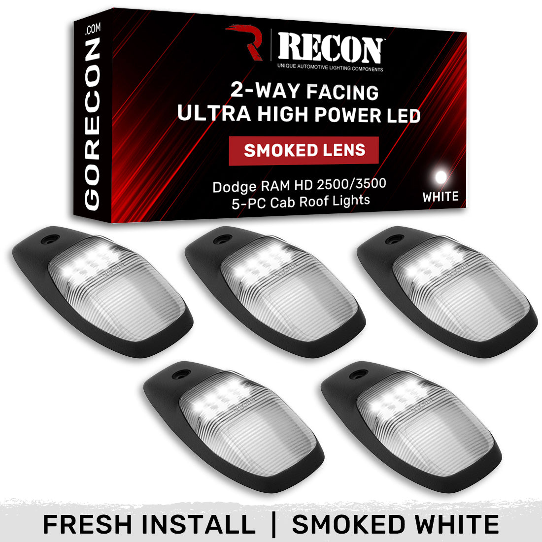 Dodge RAM HD 2500/3500 19-25 5 Piece Cab Roof Light Set 2-Way Front & Rear Facing Ultra High-Power LEDs Multiple Lens & Colors