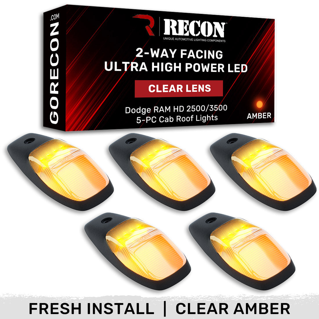 Dodge RAM HD 2500/3500 19-25 5 Piece Cab Roof Light Set 2-Way Front & Rear Facing Ultra High-Power LEDs Multiple Lens & Colors