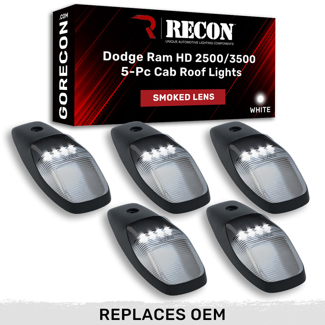 Dodge RAM HD 2500/3500 19-25 5 Piece Cab Roof Light Set 2-Way Front & Rear Facing Ultra High-Power LEDs Multiple Lens & Colors