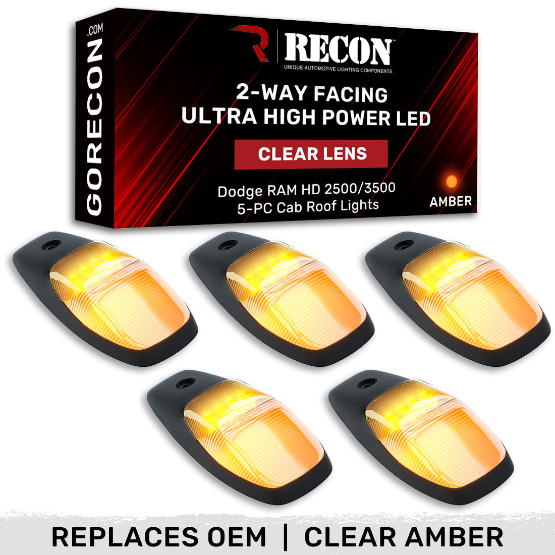 Dodge RAM HD 2500/3500 19-25 5 Piece Cab Roof Light Set 2-Way Front & Rear Facing Ultra High-Power LEDs Multiple Lens & Colors