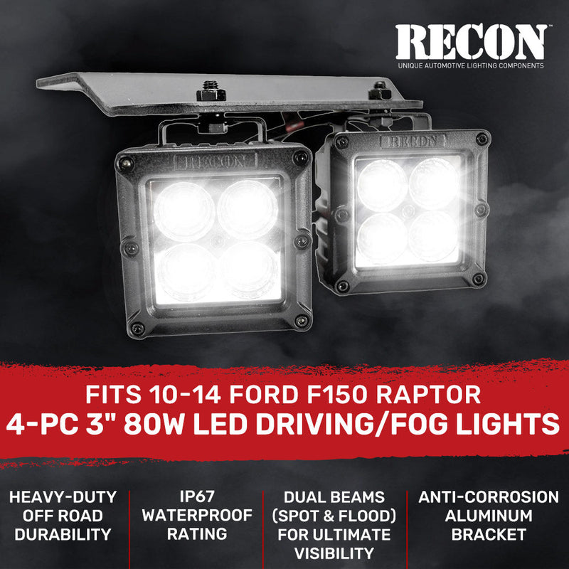 Ford SVT Raptor 10-14 Ultra Bright Dual Beam Spot & Flood LED Driving & Fog Lights 4-Pc Kit - White
