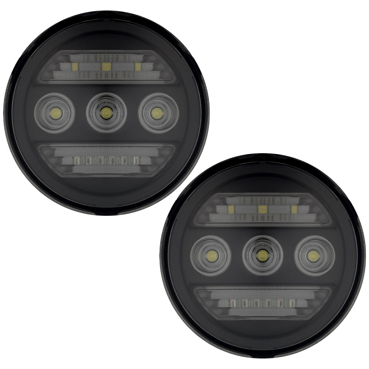 GMC Sierra & Chevy Silverado 15-19 White LED 2-Pc Fog Lights 3 Functions (Fog Lights, DRL, Amber Turn Signals) - Smoked Lens