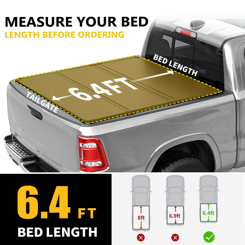 Trucktok 2003-2024 Dodge Ram 1500 2500 3500 6.4FT Hard Tri-Fold Tonneau Cover Truck Bed