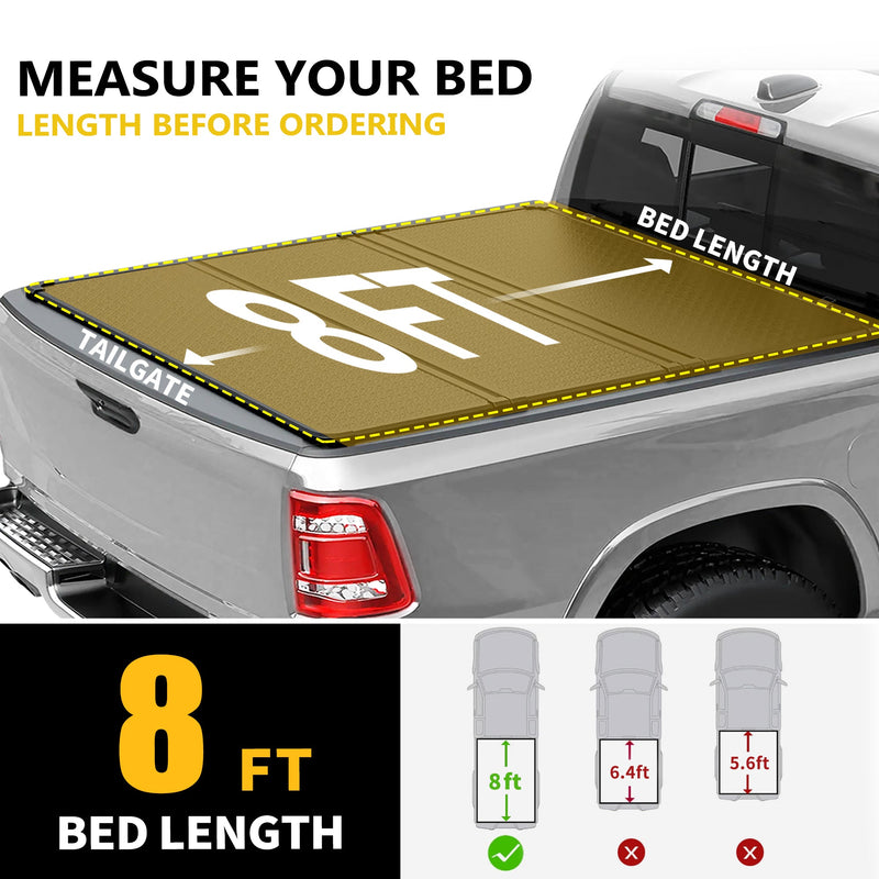 Trucktok 2003-2025 Dodge Ram 1500 2500 3500 8FT Hard Tri-Fold Tonneau Cover Truck Bed
