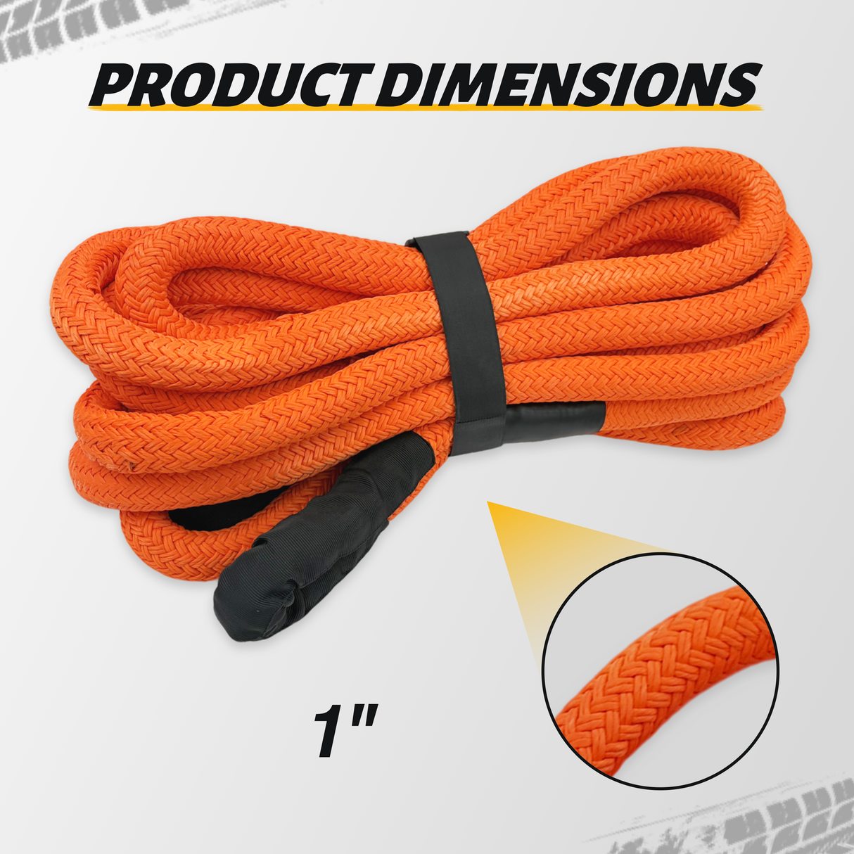Trucktok 1" x 30ft Kinetic Recovery Rope Soft Shackle Series 35,000 lbs Break Strength TruckTok