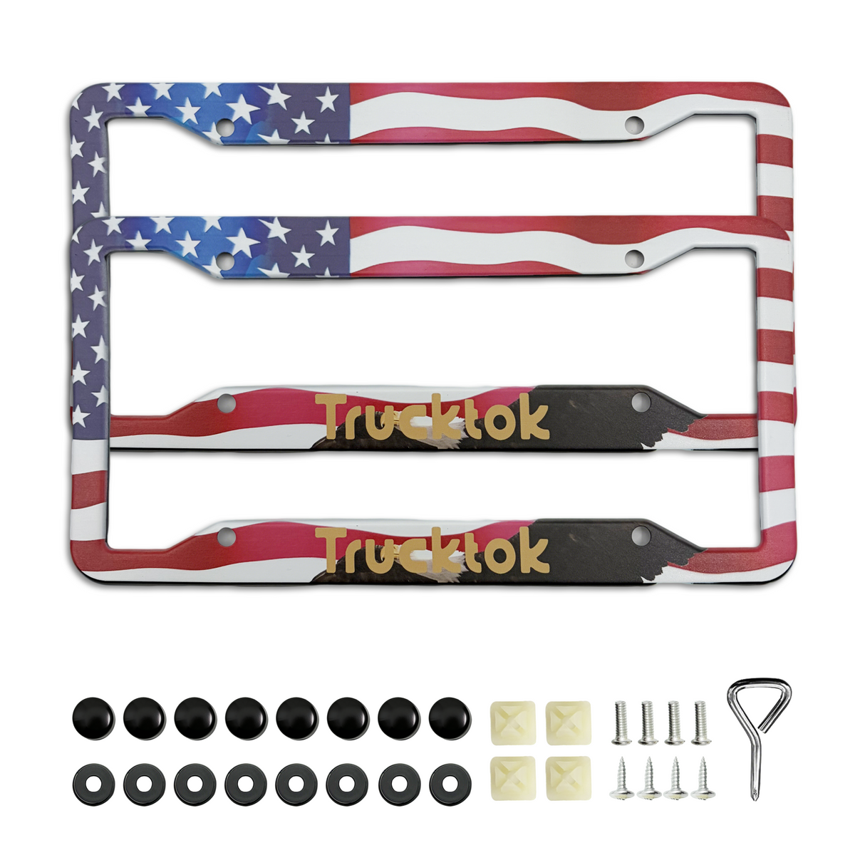 Trucktok 2Pcs Stainless Steel American Flag License Plate Frame Patriotic USA Flag Car Tag Holder TruckTok