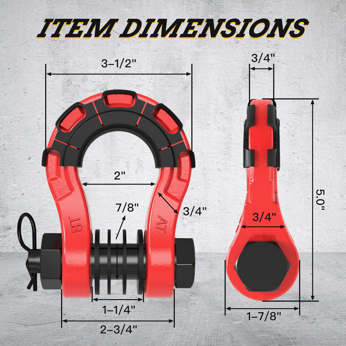 Trucktok 3/4" D-Ring Shackle 70,000 lbs Break Strength with Isolator (1 Pair ) TruckTok