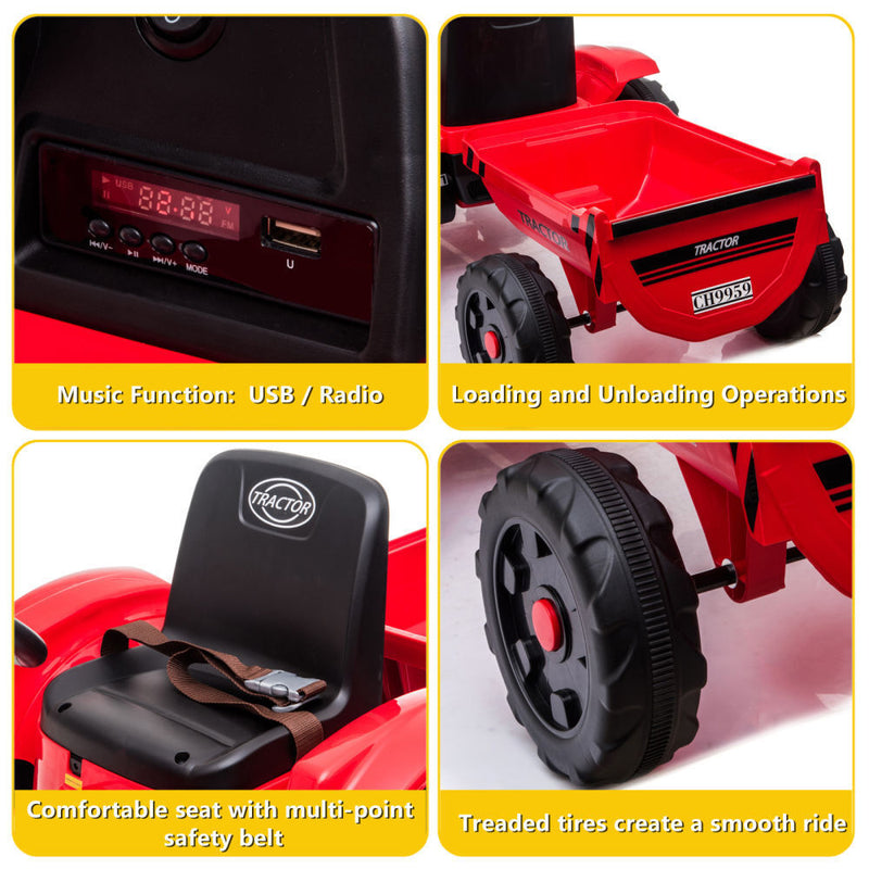 3-Gear-Shift Ground Loader Ride On Toy with LED Lights and Trailer Attachment