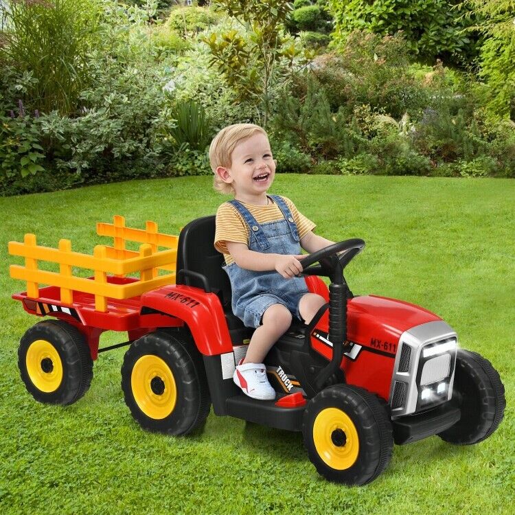 3-Gear-Shift Kids Tractor with Trailer Loader and Ground Battery for Toddlers (12V)