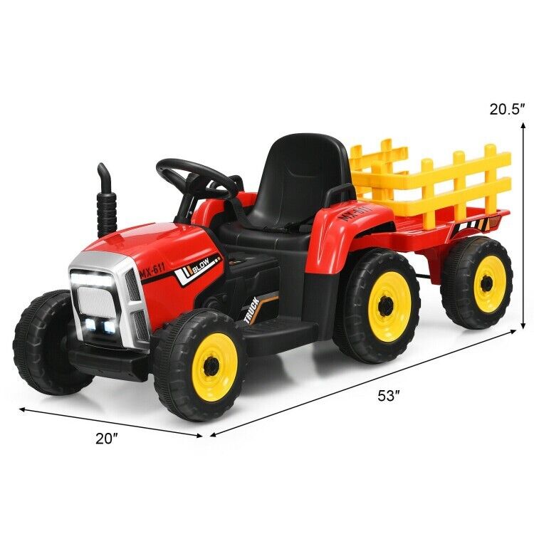 3-Gear-Shift Kids Tractor with Trailer Loader and Ground Battery for Toddlers (12V)