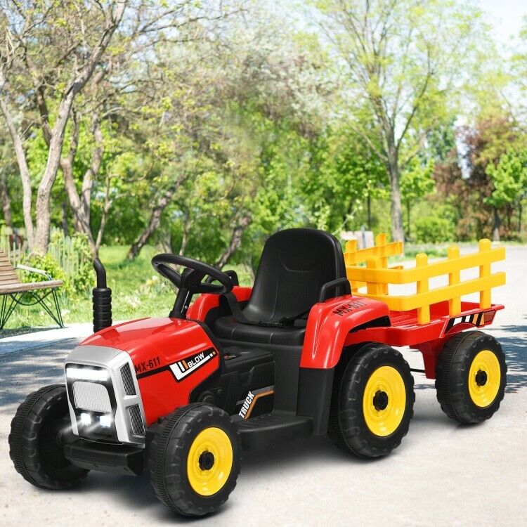 3-Gear-Shift Kids Tractor with Trailer Loader and Ground Battery for Toddlers (12V)