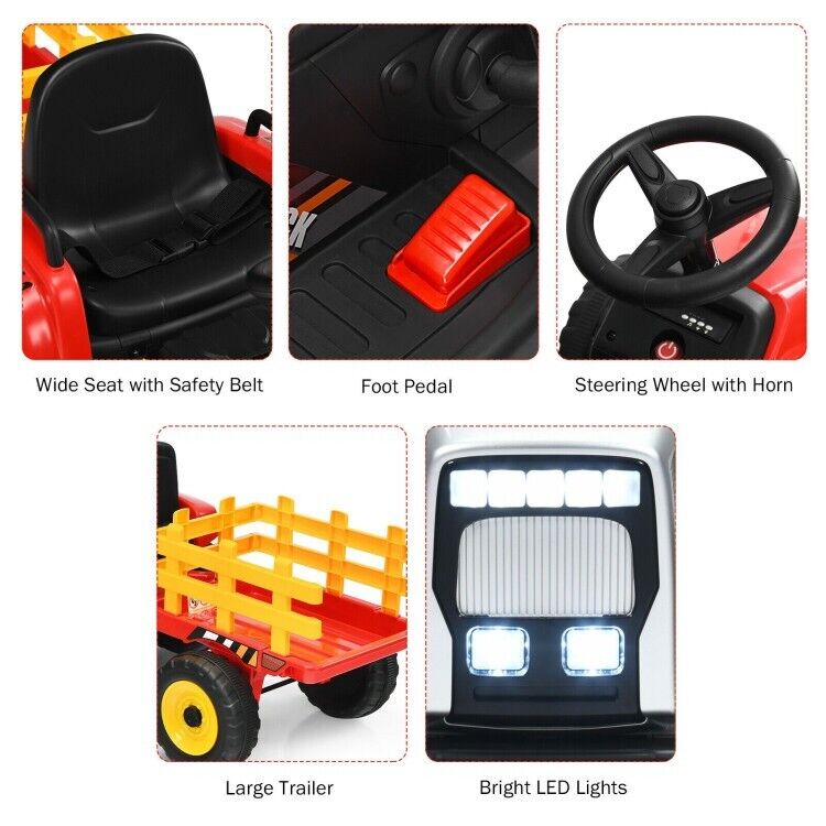 3-Gear-Shift Kids Tractor with Trailer Loader and Ground Battery for Toddlers (12V)