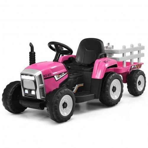 3-Gear-Shift Pink Ride-On Tractor for Kids 3+ Years with Ground Loader Attachment