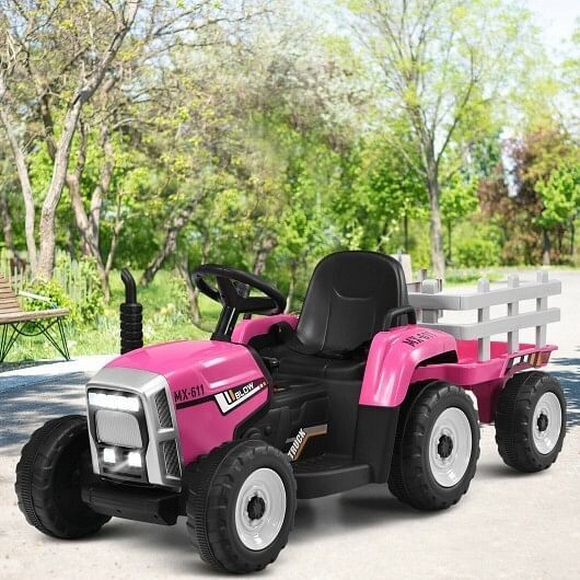 3-Gear-Shift Pink Ride-On Tractor for Kids 3+ Years with Ground Loader Attachment
