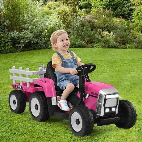 3-Gear-Shift Pink Ride-On Tractor for Kids 3+ Years with Ground Loader Attachment