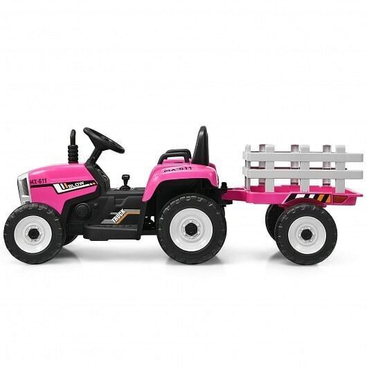3-Gear-Shift Pink Ride-On Tractor for Kids 3+ Years with Ground Loader Attachment