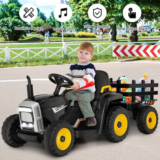 3-Gear-Shift Ride-On Tractor for Kids 3+ Years Old - Black