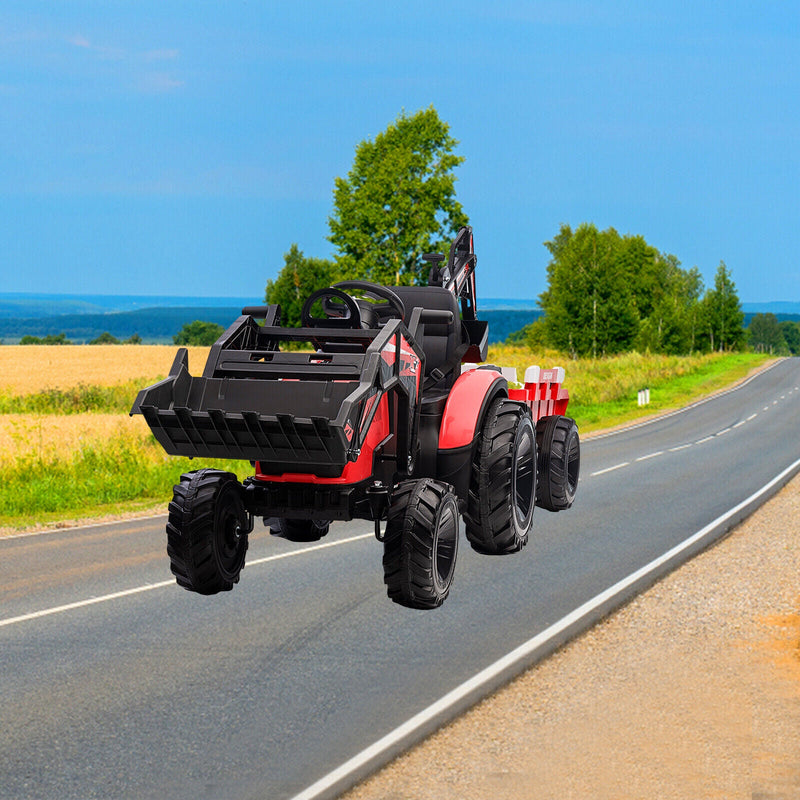 3-in-1 Electric Ride-On Tractor Bulldozer with Trailer and Remote Control for Kids (24V)