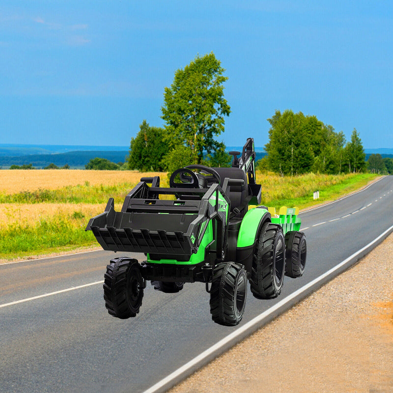 3-in-1 Electric Ride-On Tractor Bulldozer with Trailer and Remote Control for Kids (24V)