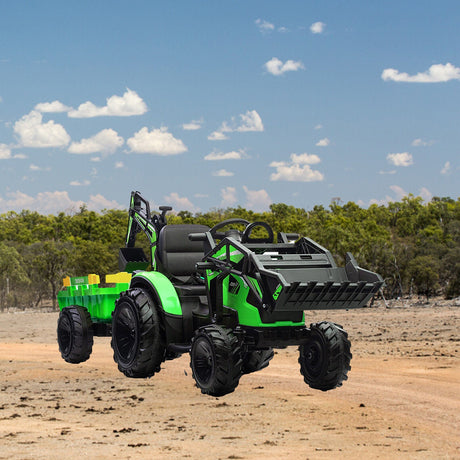 3-in-1 Electric Ride-On Tractor Bulldozer with Trailer and Remote Control for Kids (24V)