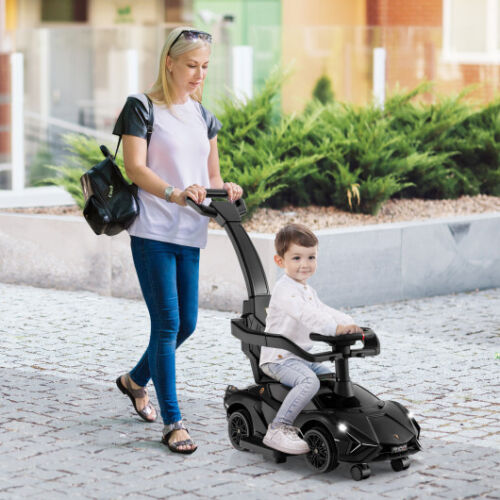3-in-1 Licensed Lamborghini Ride-On Toy Stroller in Black