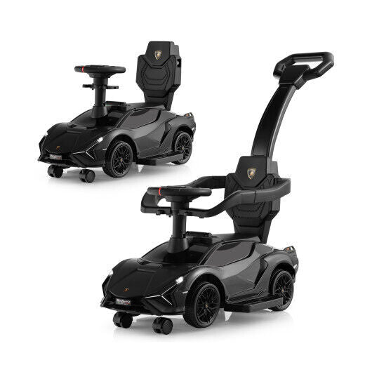 3-in-1 Licensed Lamborghini Ride-On Toy Stroller in Black