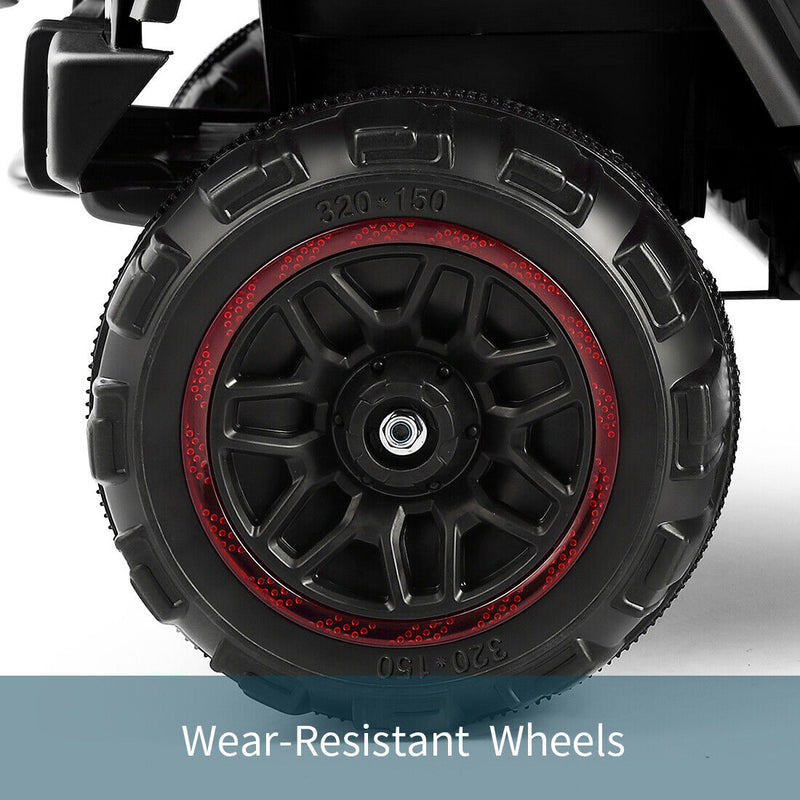 3-Speed Black Ride-On Car for Kids with RC, MP3, LED Lights, USB, and Cover - 12V Battery Powered