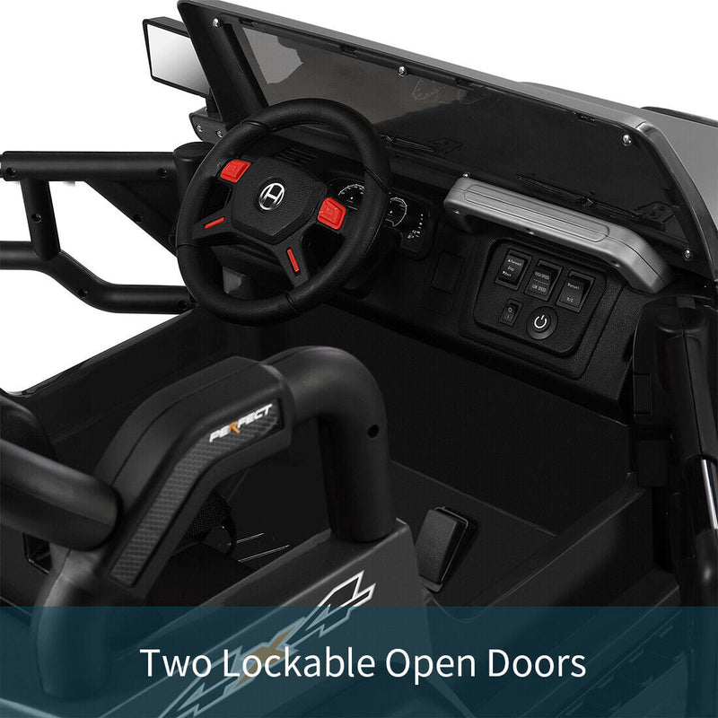 3-Speed Black Ride-On Car for Kids with RC, MP3, LED Lights, USB, and Cover - 12V Battery Powered