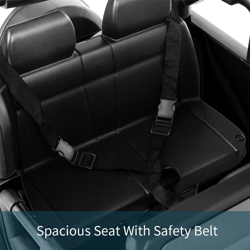 3-Speed Black Ride-On Car for Kids with RC, MP3, LED Lights, USB, and Cover - 12V Battery Powered