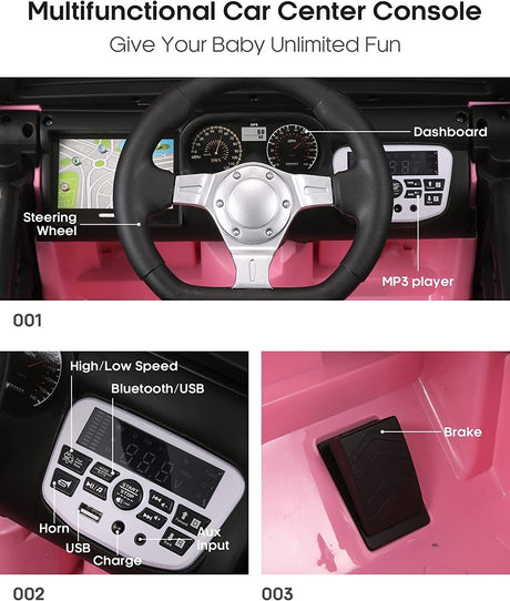 12V Electric Kids Ride-On Car Toy Truck Jeep with LED Lights, USB Music, and Remote Control - Pink
