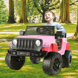 12V Electric Kids Ride-On Car Toy Truck Jeep with LED Lights, USB Music, and Remote Control - Pink