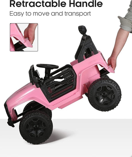 12V Electric Kids Ride-On Car Toy Truck Jeep with LED Lights, USB MP3 Player, and Remote Control - Pink