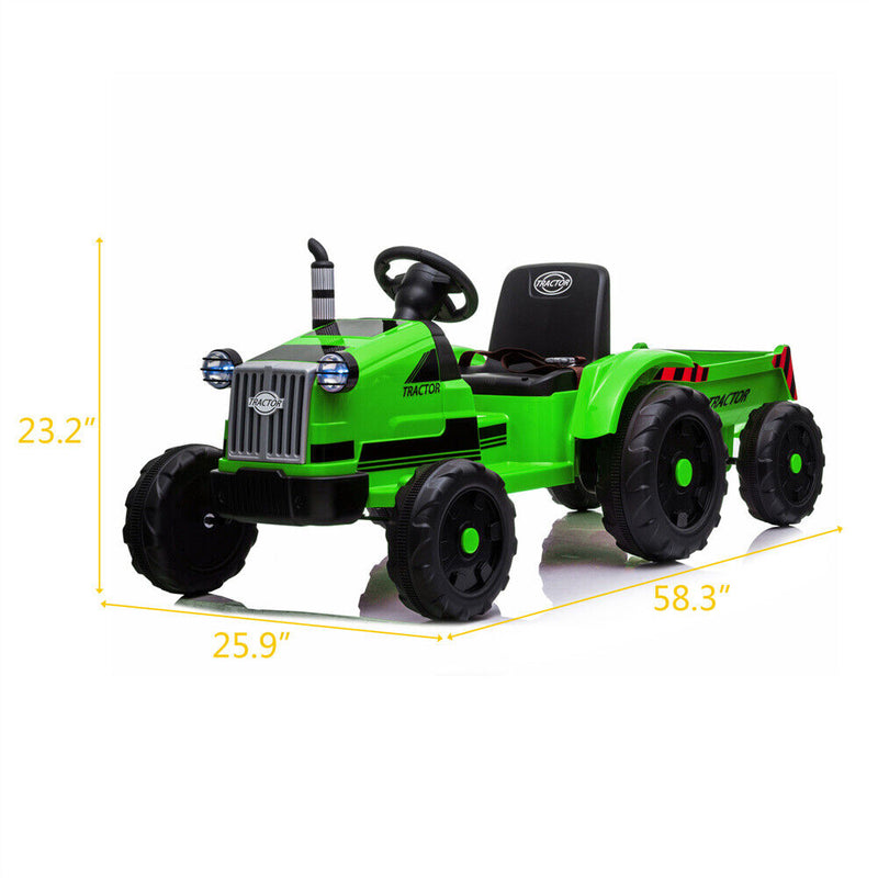 3-Speed Electric Ride On Tractor Car Toy with Trailer for Kids - Remote Controlled